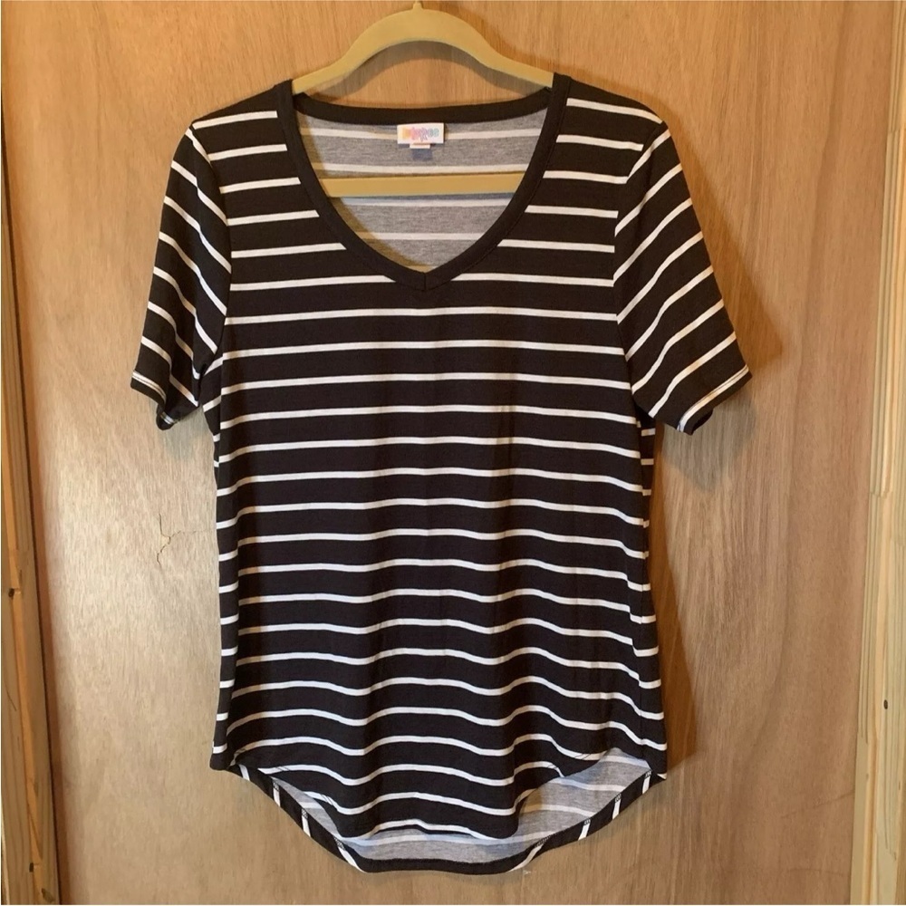 LulaRoe Black & White Stripe Women Striped Top Short Sleeve Casual Size Small